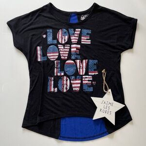 FOREVER ORCHID Kids Black “Love” Flag Print Short Sleeve Tee